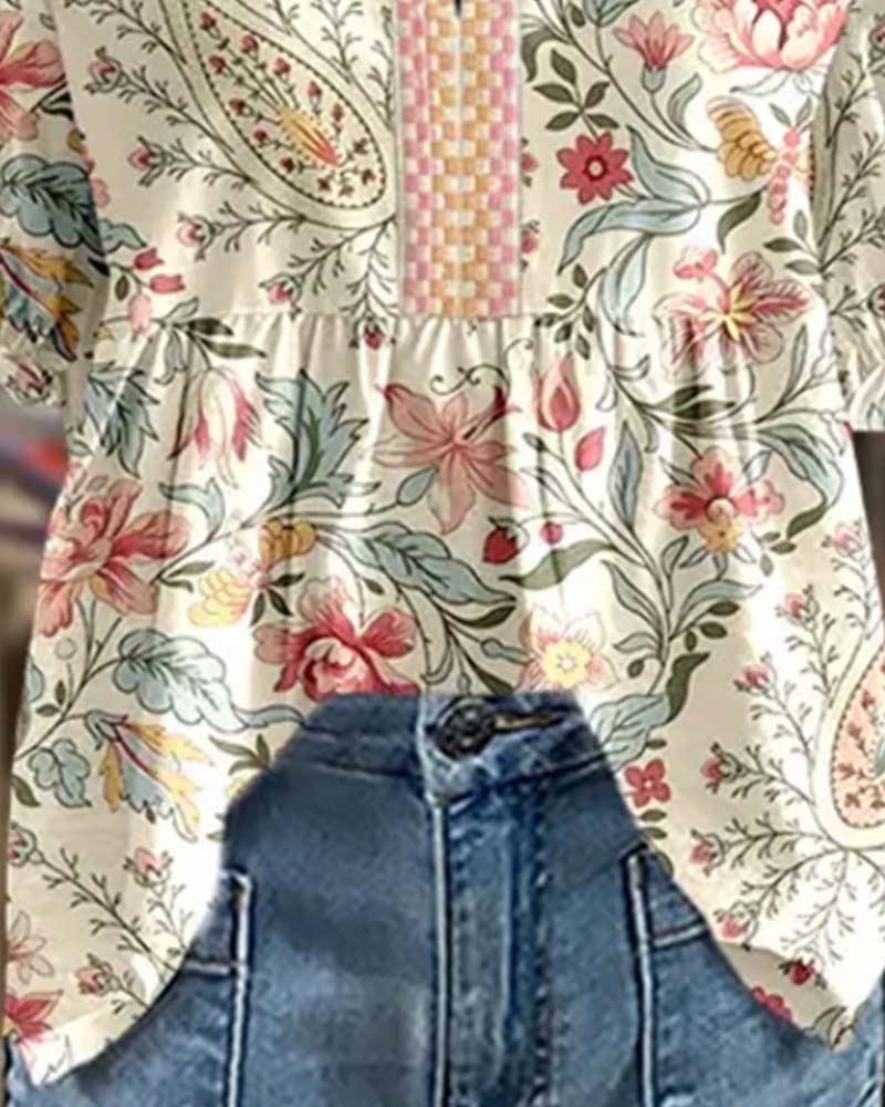 Bubble Short-Sleeve Printed Doll Blouse
