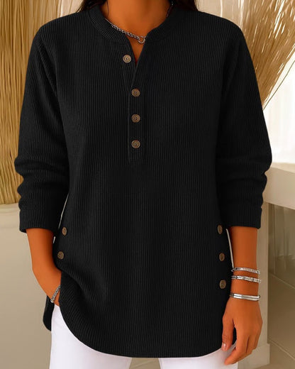Henley Button Solid Pullovers