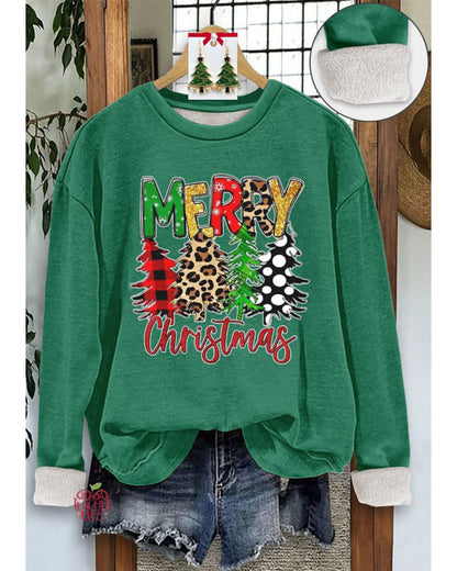 Women's Classic Christmas Print Thick Fleece Sweatshirt 2024 f/w christmas hoodies & sweatshirts women's christmas