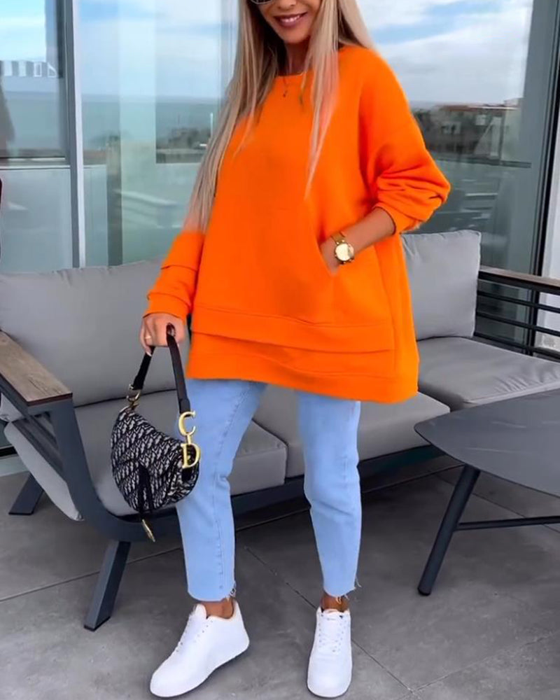 Solid color round neck pullover sweatshirt 2023 f/w 202466 hoodies & sweatshirts spring sweatershirt sweatshirts