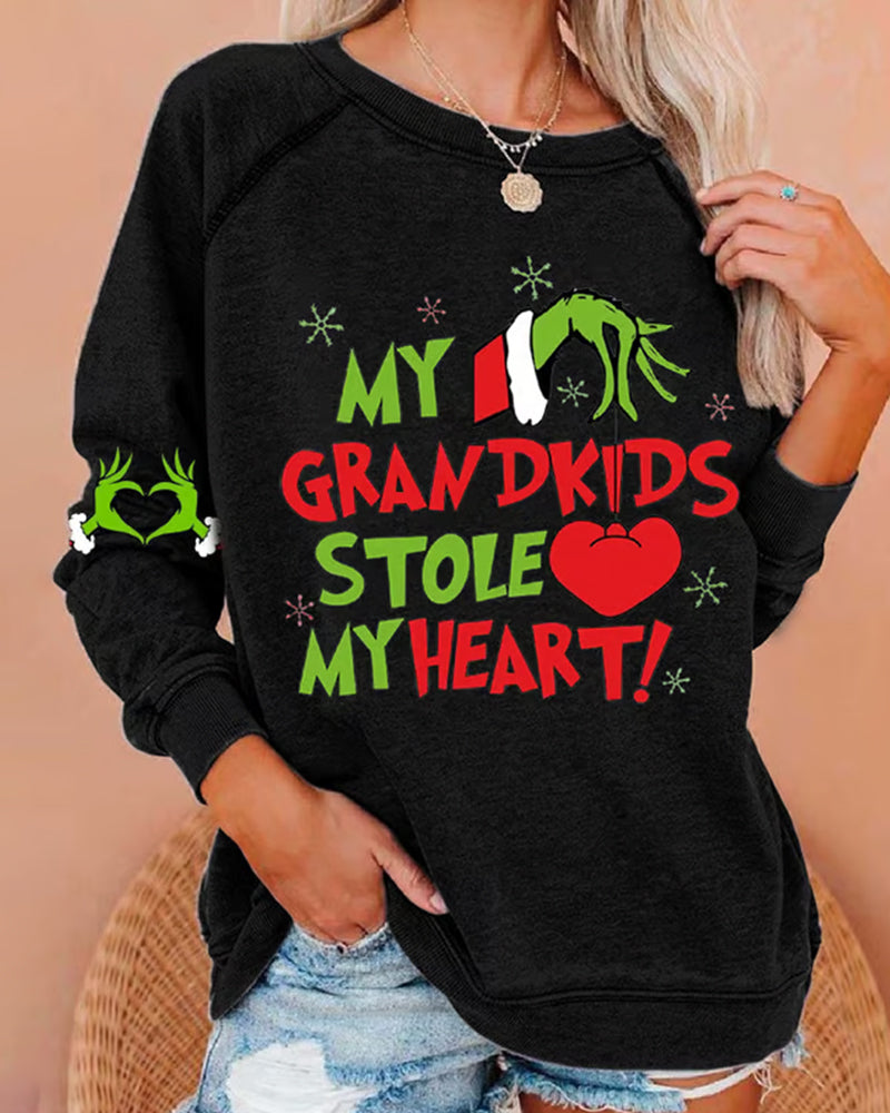 Women my grandkids stole my heart christmas print casual sweatshirt 2024 f/w christmas Grinch sweatshirts