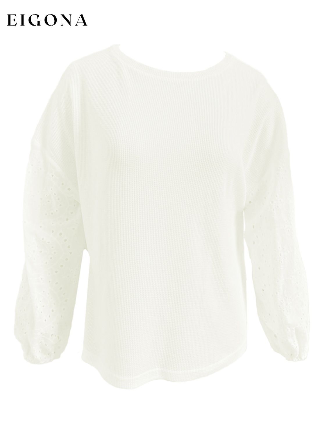 Openwork Dropped Shoulder Boat Neck Blouse blouse clothes long sleeve shirts long sleeve top Romantichut Ship From Overseas Shipping Delay 09/29/2023 - 10/04/2023 top tops trend