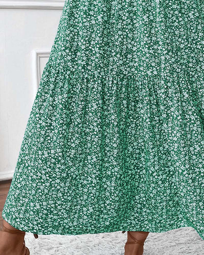 Layered Tiny Flower Print A-Line Long Skirt