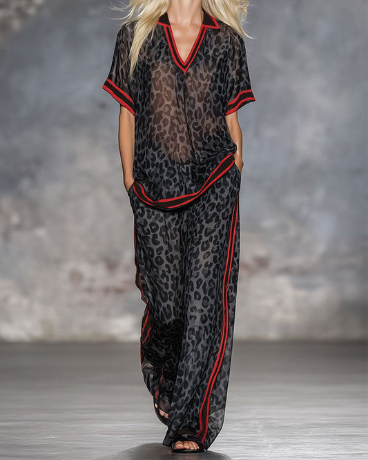 Leopard Pattern Thin Athletic Two-Piece Set spring summer two-piece sets
