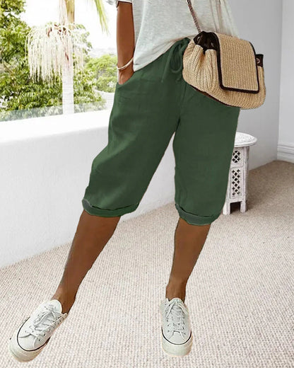 Solid color drawstring comfortable trousers