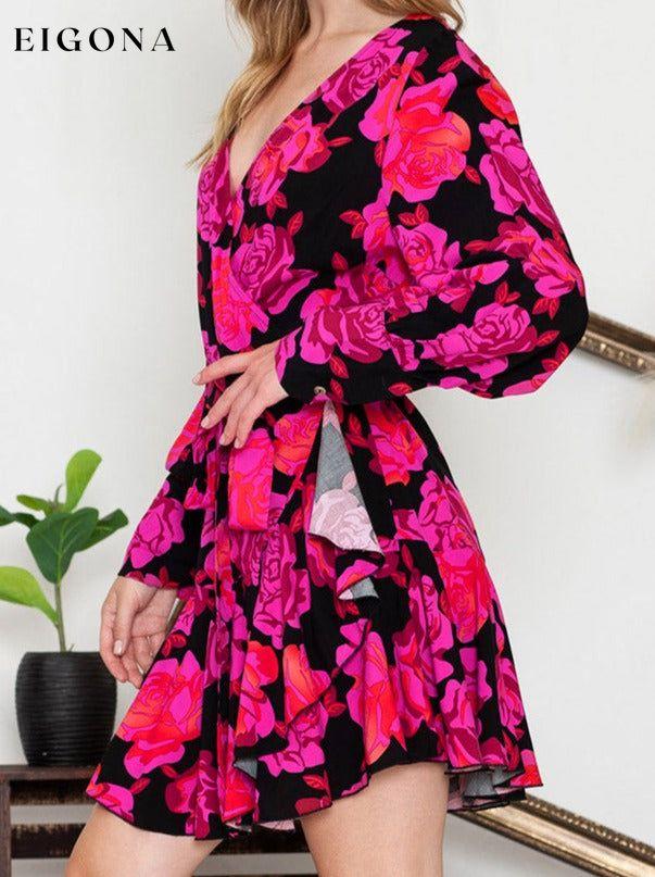 Floral Print Surplice Neck Long Sleeve Dress clothes dress dresses long sleeve dress mini dress Ship From Overseas SYNZ trend