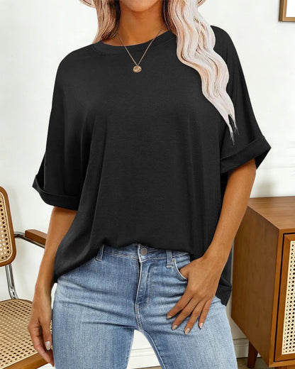 Loose Rolled-Hem Short-Sleeve T-Shirt