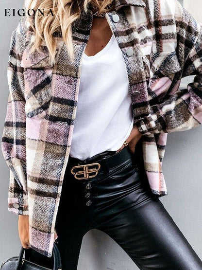 Women's Vintage Ethnic Wool Shirt Long Sleeve Plaid Jacket top tops