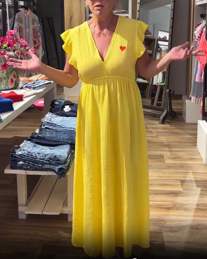 V-neck Ruffle Sleeves A-line Dress