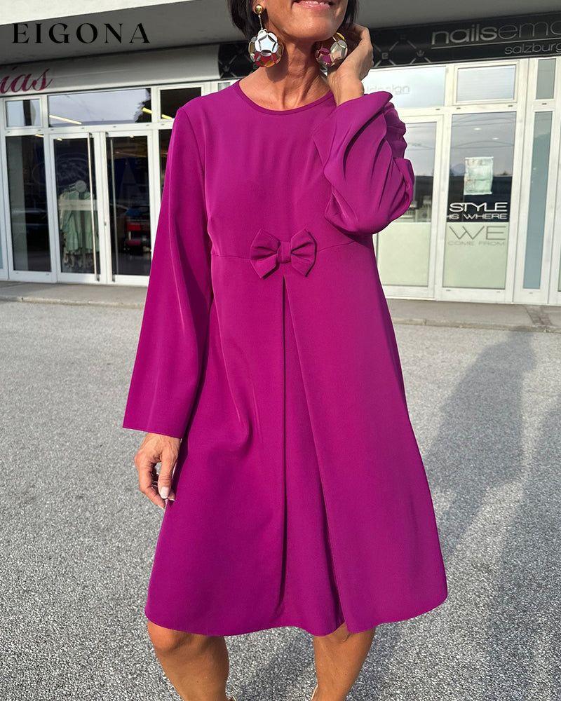 Bow Knot Round Neck Dress Fuchsia 2023 f/w 23BF casual dresses Clothes Dresses spring