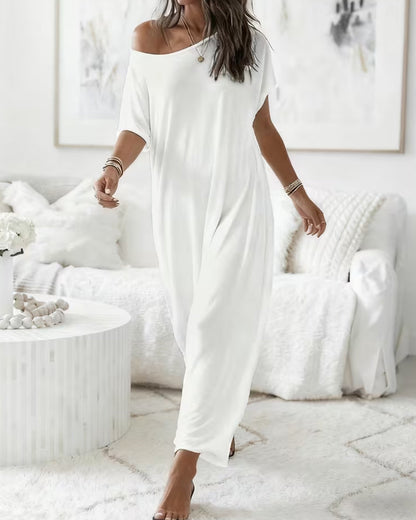Solid-Color Long Casual Dress