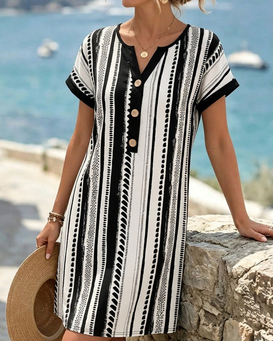 Polka Dot Stripe Button Dress casual dresses spring summer