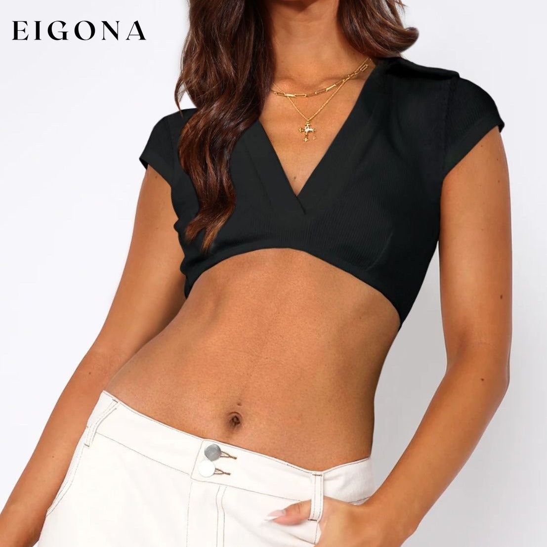 Collar Cropped Top Black clothes crop top croptop MDML Ship From Overseas Shipping Delay 09/29/2023 - 10/02/2023 shirt shirts trend trendy