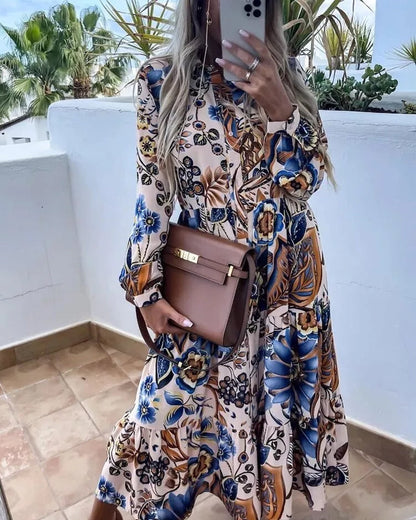 Long-sleeved elegant printed dress 2023 f/w 202466 casual dresses spring