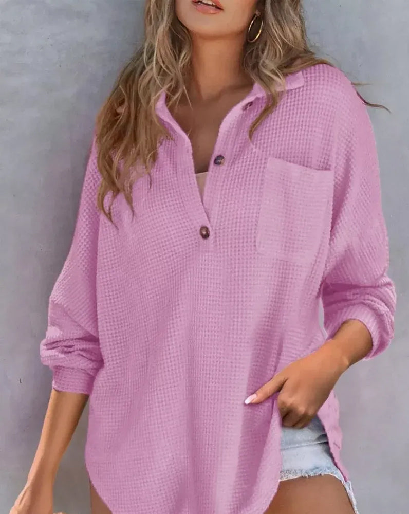 Solid Button-Down Loose Lapel Blouse 2024 f/w blouses & shirts spring