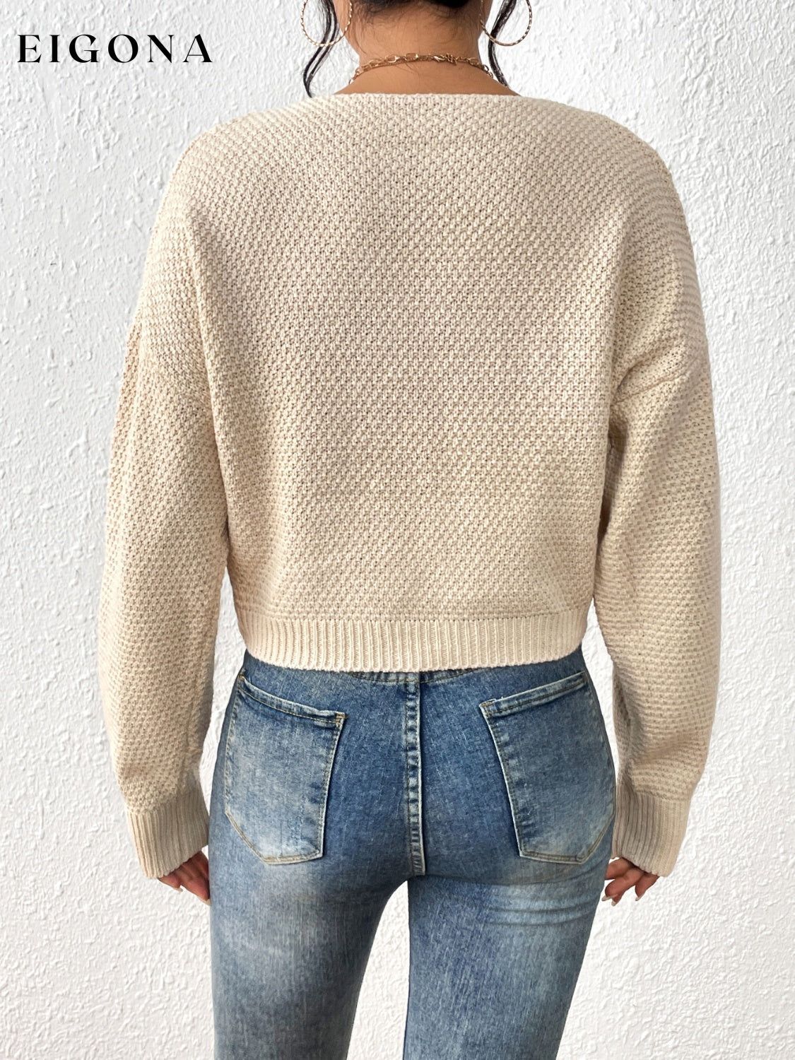 Cable-Knit Slit Drop Shoulder Sweater clothes Ship From Overseas Shipping Delay 09/30/2023 - 10/03/2023 Sounded sweater sweaters top