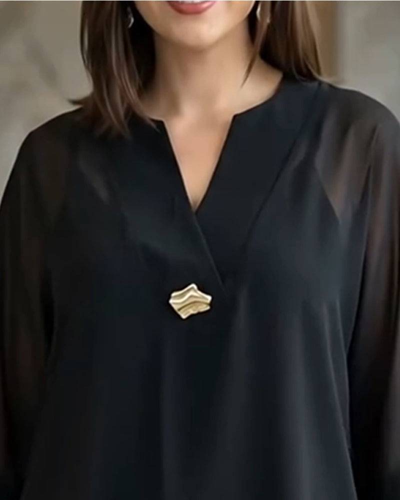 V-Neck See-Through Gauze Loose Blouse blouses & shirts spring summer