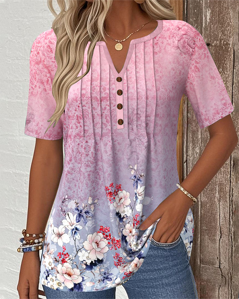 Positioning Print Short-Sleeved Versatile Blouse