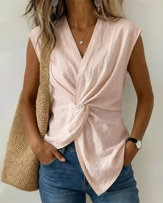 Knotted V-Neck Sleeveless Blouse blouses & shirts spring summer