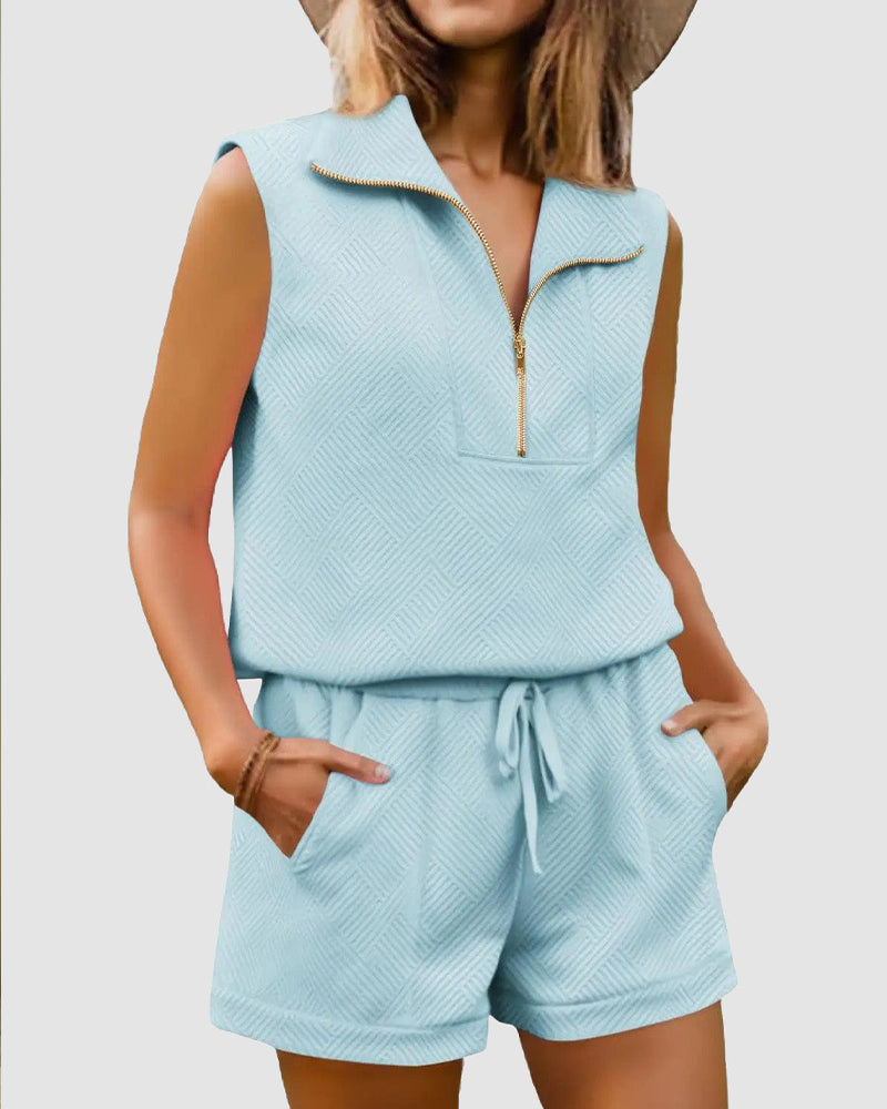 Half-Zip Top and Shorts Two-Piece Set spring summer two-piece sets