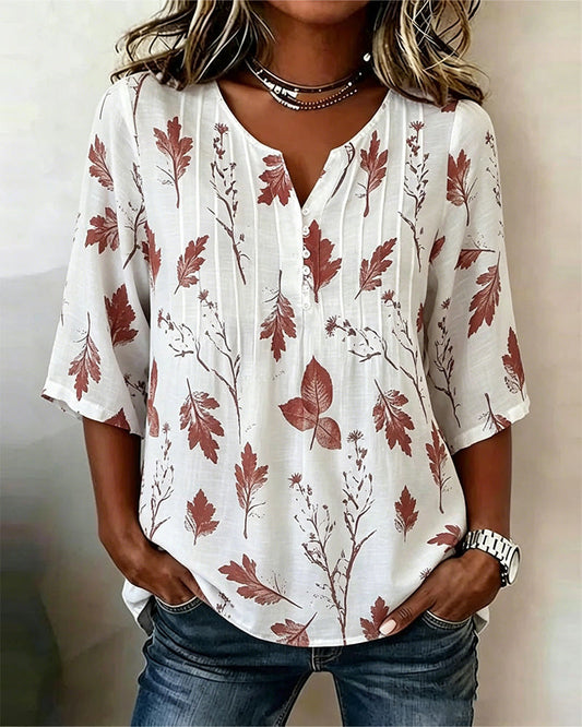 Artistic Maple Leaf Print Blouse blouses & shirts spring summer