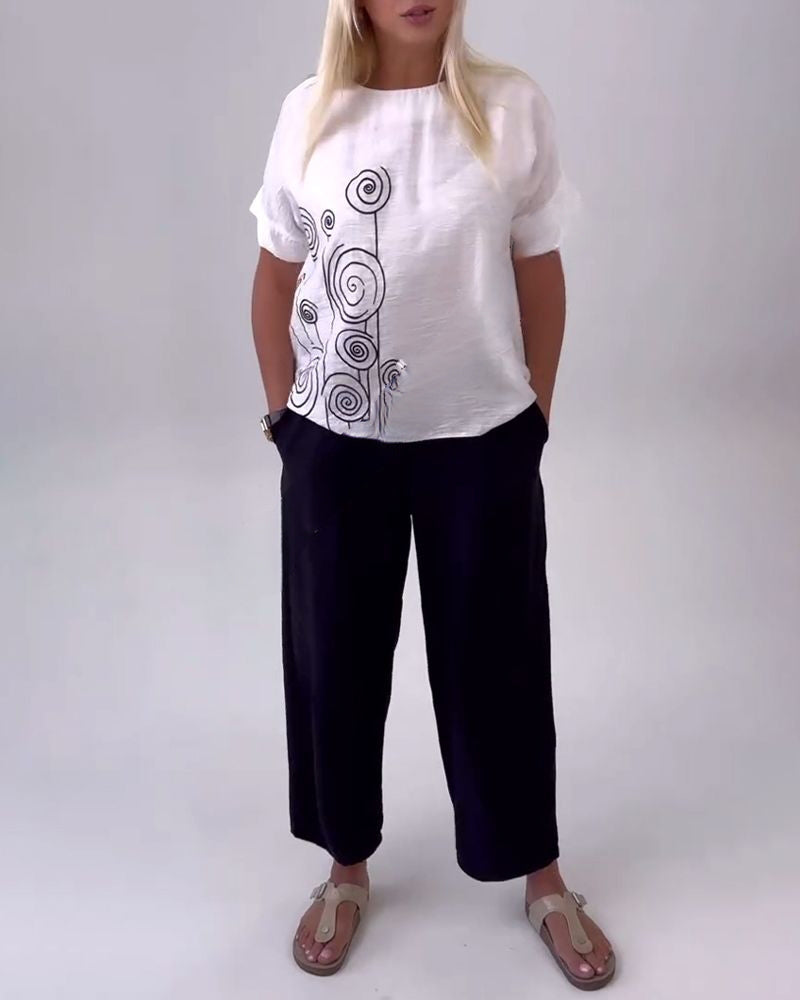 Casual Print Pocket Trousers Set