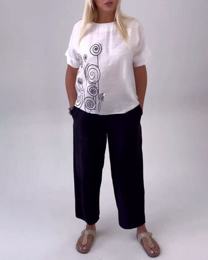 Casual Print Pocket Trousers Set