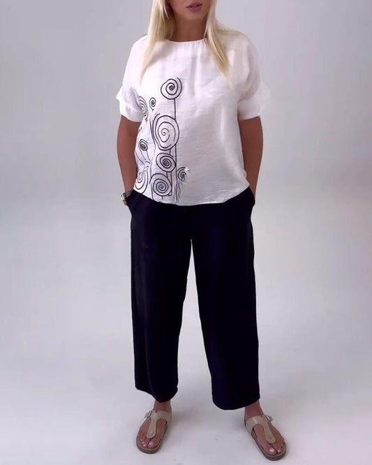 Set di pantaloni con tasche e stampa casual