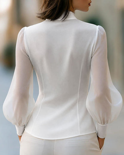 Long-Sleeve Blouse With A Stand Collar And Crossover Front