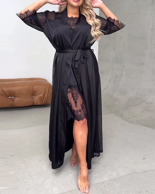 Pure Color Lace Splicing Slip Set spring summer two-piece sets