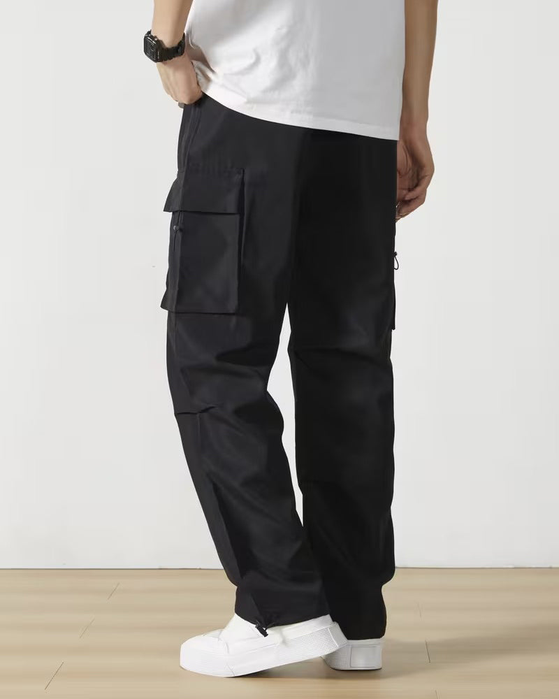 Casual Drawstring Solid Color Cargo Pants