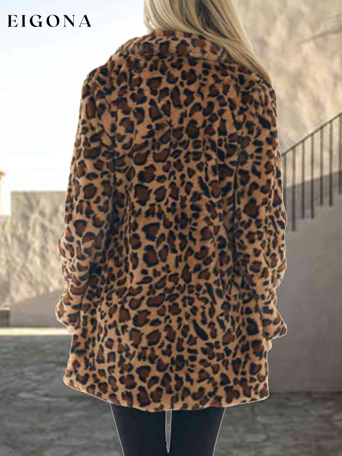 Leopard Collared Neck Coat with Pockets clothes Jackets & Coats P@S Ship From Overseas