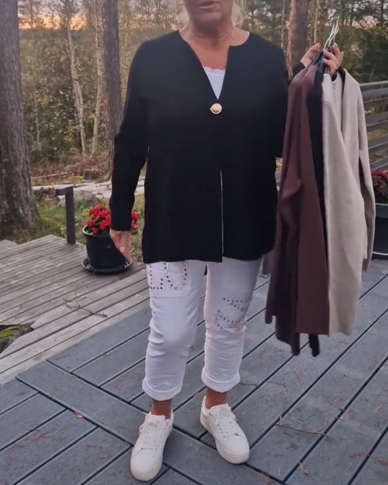 Metal Button Long-Sleeved Cardigan