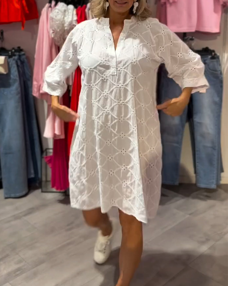 Long Sleeve Hollow Flower Loose Dress