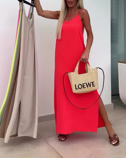 Abito senza maniche e senza spalline in tinta unita con spacco