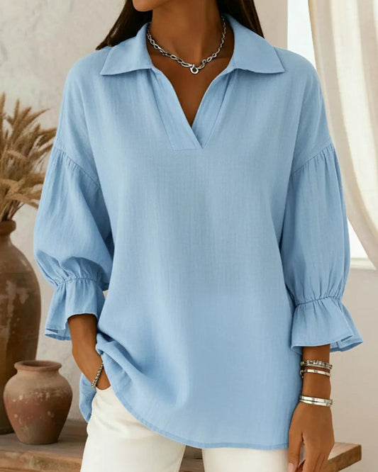 Lantern-Sleeve Ruffled-Collar Blouse blouses & shirts spring summer