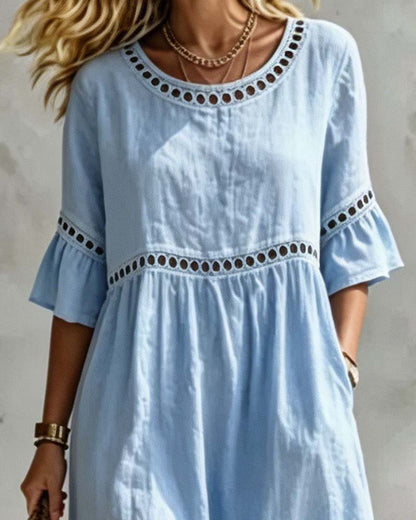 Openwork Short-Sleeve Artsy Dress