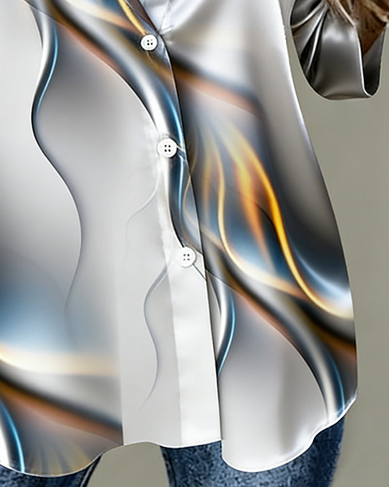 Colorful Draped Collared Long-Sleeved Shirt