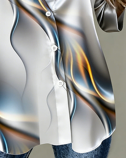 Colorful Draped Collared Long-Sleeved Shirt