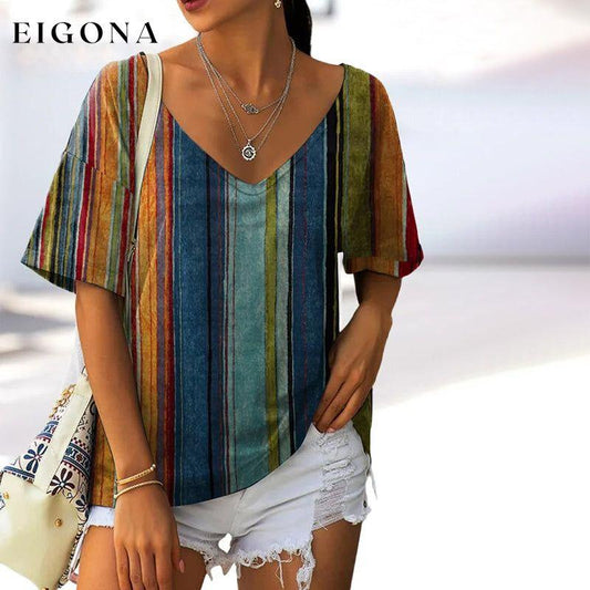 Vintage Colourful Striped T-Shirt Multicolor best Best Sellings clothes Plus Size Sale tops Topseller