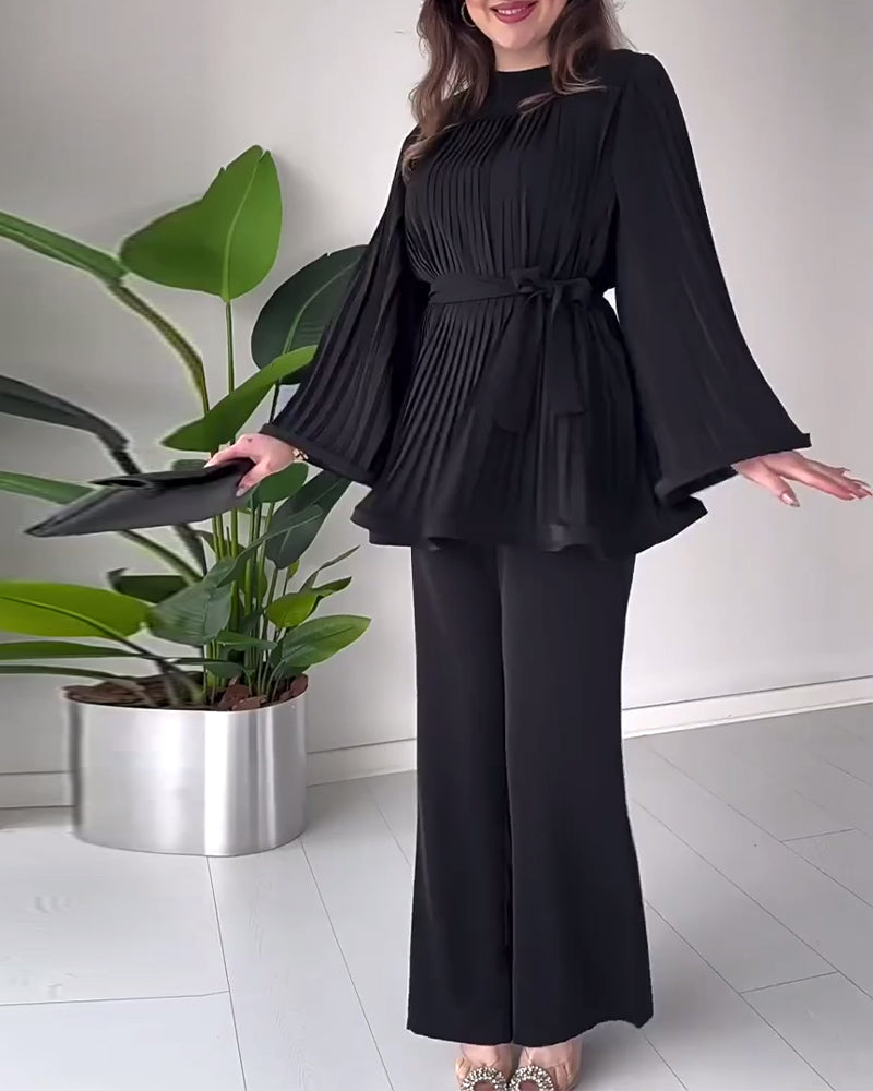 Pleated bell sleeves solid color elegant blouse blouses & shirts spring