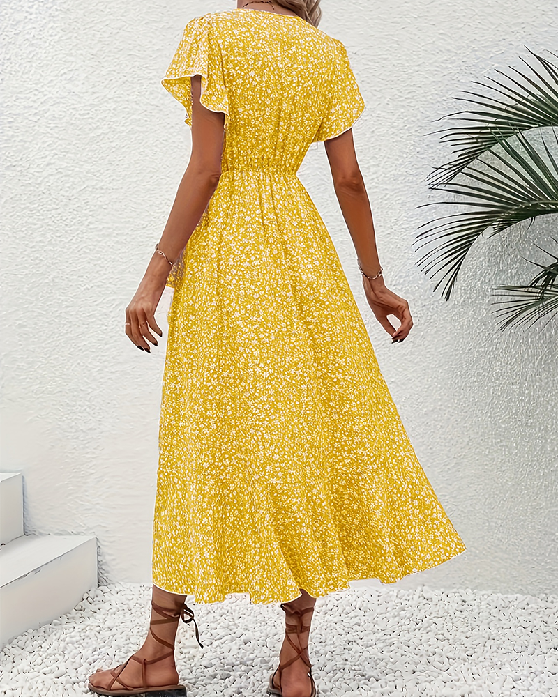 Small Floral Tie-Front Vacation Dress