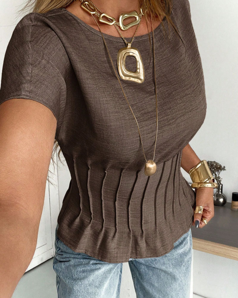 Pleated Short Sleeve Blouse