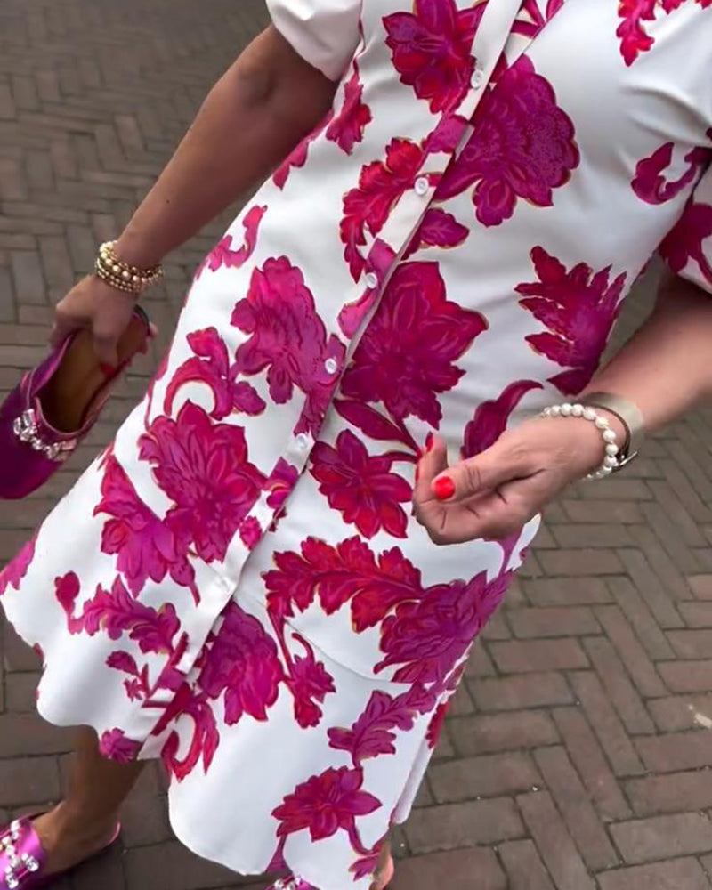 Elegant floral print short sleeve ruffle dress 202466 casual dresses summer