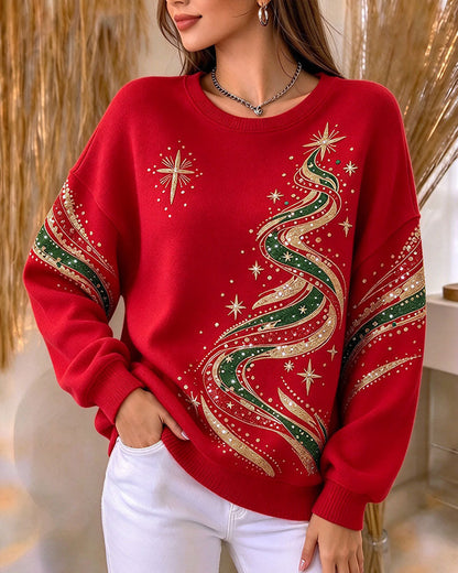 Christmas Tree Print Long Sleeve Loose Sweatshirt