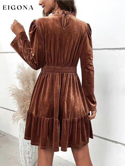 Smocked Long Sleeve Ruffle Hem Casual Short Dress casual dresses clothes dress dresses HS long sleeve dress long sleeve dresses Ship From Overseas short dresses