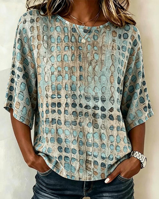 Crewneck Short-Sleeve Polka Dot Blouses blouses & shirts spring summer