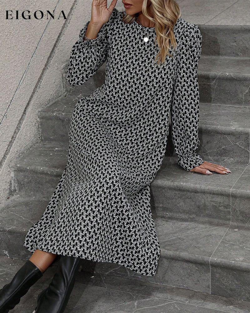 Printed Round Neck Casual Dress Black 2023 f/w 23BF casual dresses Clothes Dresses spring