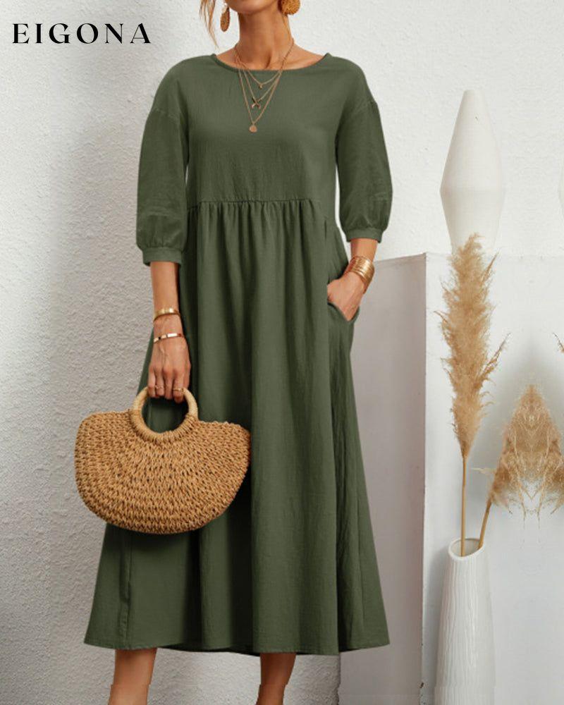Cotton and linen dress Army Green 23BF casual dresses Clothes Cotton and Linen Dresses Spring Summer