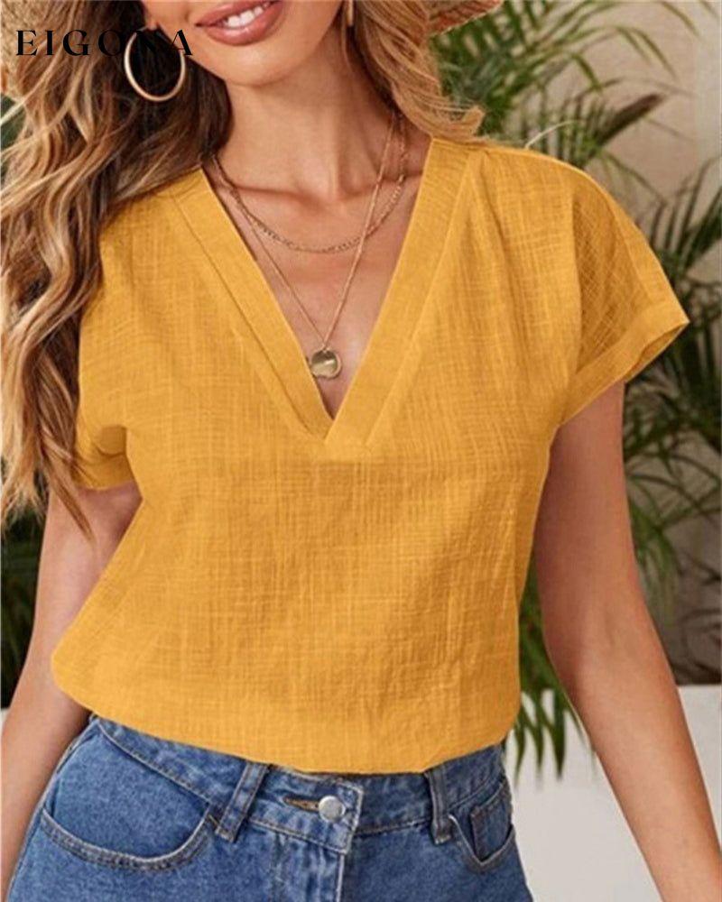 Summer solid color T-shirt Yellow 23BF clothes Short Sleeve Tops Spring Summer T-shirts Tops/Blouses